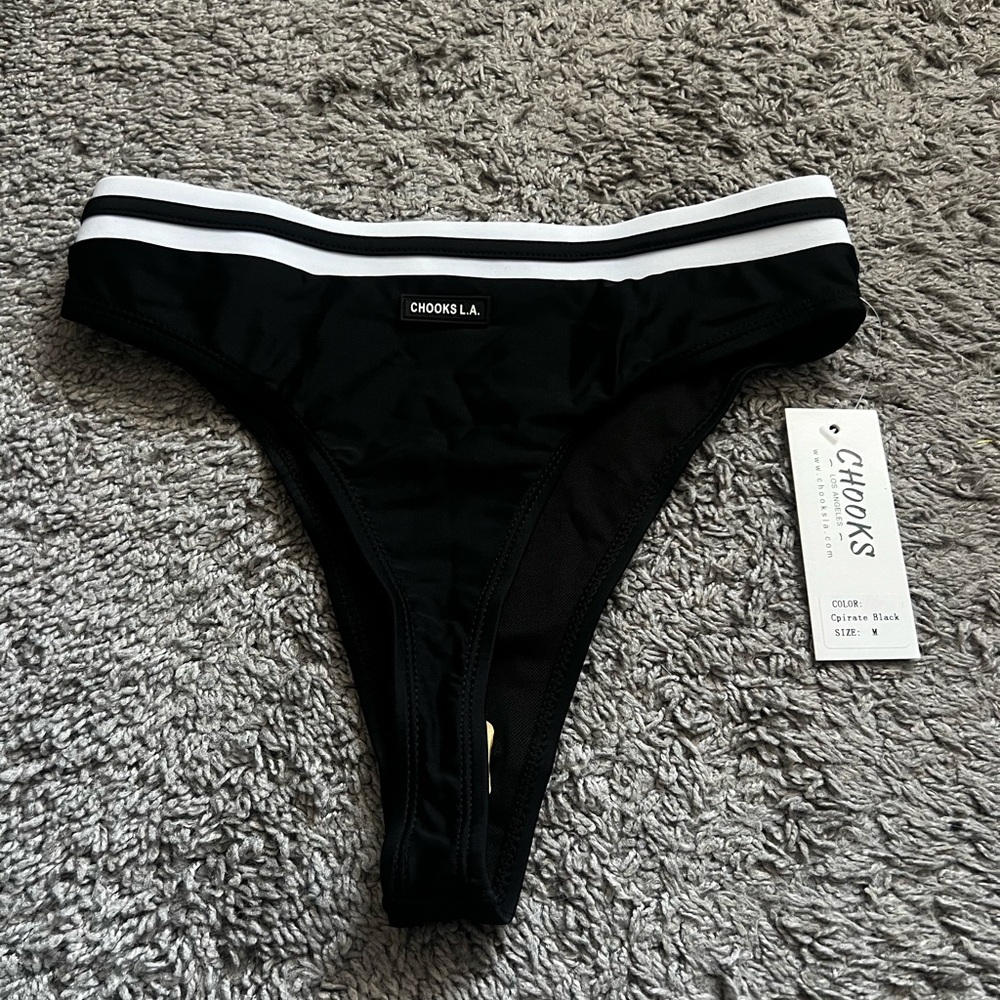 NWT Chooks LA High Rise Thong Bikini Bottoms in Black/White